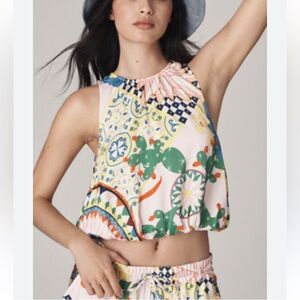 Maeve Bubble-Hem Tank Top Anthropologie small shirt sleeveless